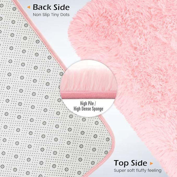 Amearea Premium Soft Area Rug 4x5.3 Feet, Pink Rugs for Living Room, Fluffy Carpet for Bedroom Nursery Playroom Teen Home Decor, Comfortable Indoor Furry Dorm Carpets, Pink