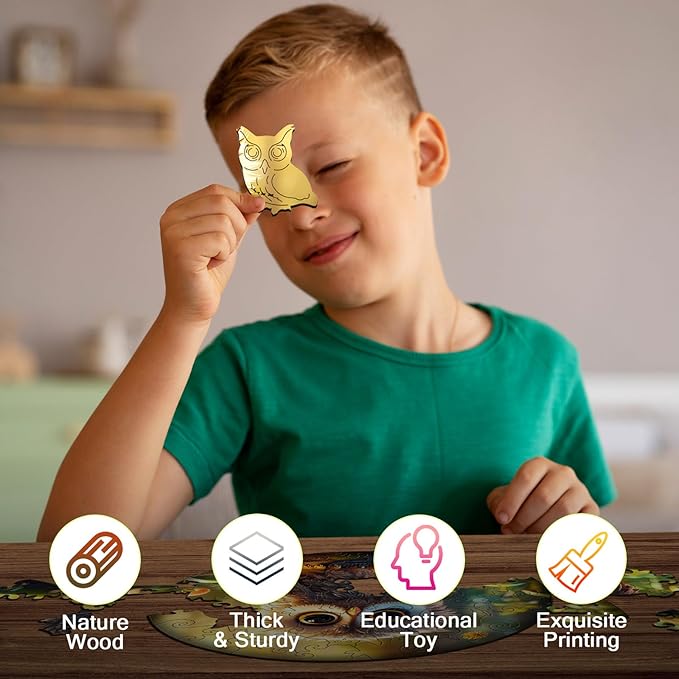 Easter Gifts for Kids Girls Boys, Easter Basket Stuffers, Wooden Jigsaw Puzzles for Kids Ages 4-6, 50 Piece Unique Shape Animal Theme Puzzle - Preschool Learning Educational Toys for Kid 3+ (owl)