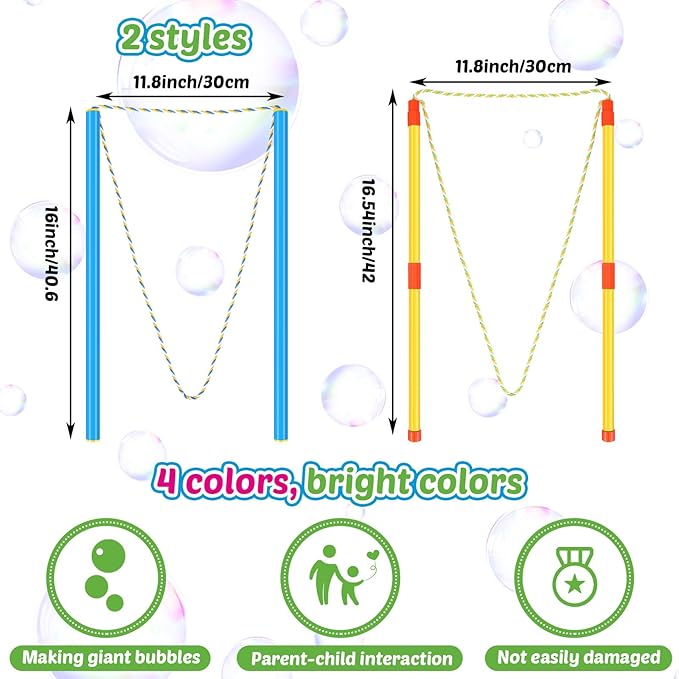 8 Pieces Giant Bubble Wands Big Bubble Wands for Kids Outdoors Bubble Toy for Birthday, Outdoor Activities, Party Favors, Giant Bubble Solution Not Included (Assorted Color,Practical)