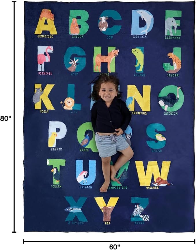 ABC Rug for Kids XL 80" x 60", Toddlers and Baby - Use in Nursery and Classroom to Learn The Alphabet - Nursery Rug, Alphabet Rug, Kids Rugs for Playroom, Rugs for Classroom (Rectangle Blue)