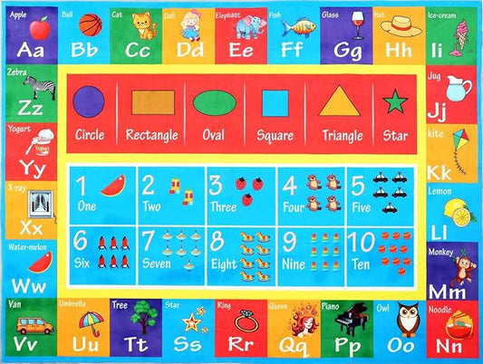 Hudson Comfort Classroom Rug 9x12 - Rugs for Elementary, Daycare, Nursery, and Playroom - Super Soft Non-Slip Carpet - Kids Fun Floor Mat for Playtime (Alphabet)