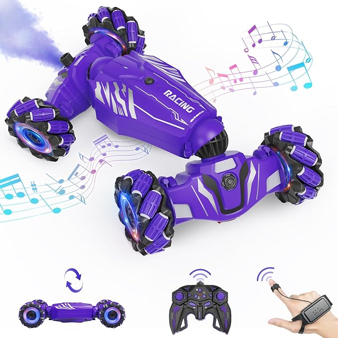 Dysaim Gesture RC Car, Birthday Gifts Toys for Boys Girls Age 6-12, 4WD Remote Control Car 360° Rotate Transform Drift RC Cars with Lights Music Sprayer, 2.4Ghz Hand Controlled