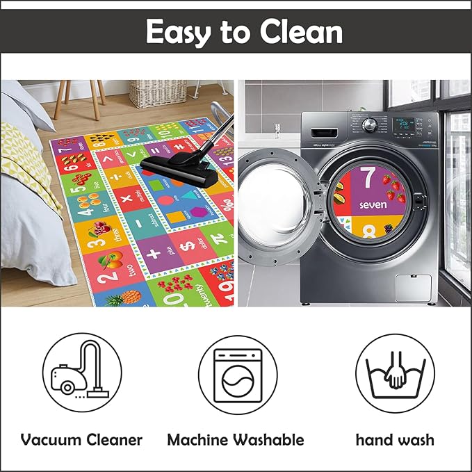 Educational Play Rug, 3'x5' Numbers Shapes Rug Carpet for Kids Classroom Playroom, Counting Game Floor Mat Playmat for Boys Girls