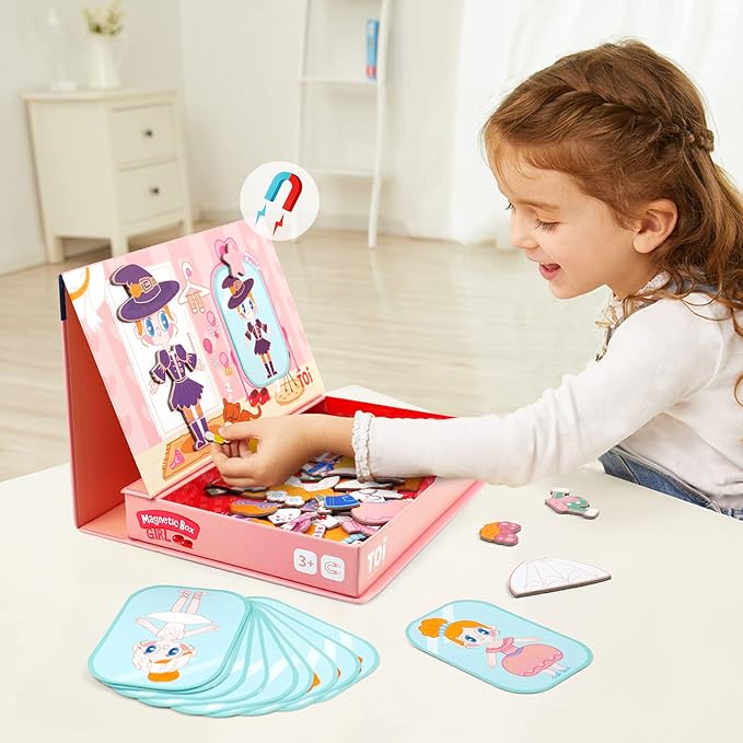Toi Kids Magnet Toys Magnetic Jigsaw Puzzle Boxes with Game Board for Kids Ages 3-8, Preschool Tabletop Toy for Toddlers, Portable Travel Game, Girl