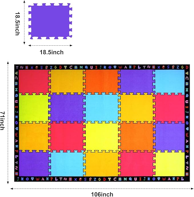 LIVEBOX Classroom Rugs Elementary for Kids, Washable School Learning Area Rugs, Colorful Preschool Children's Classroom Carpet Non-Slip Playroom Rug for Home Learning, 6'x9'(Seats-20)