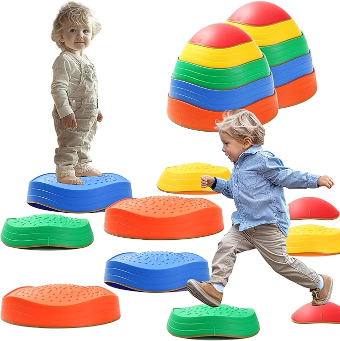 makarci stepping stones for kids, 10pcs preschool toys promoting balance coordination skills indoor or outdoor play obstacle courses also autism sensory products for toddlers