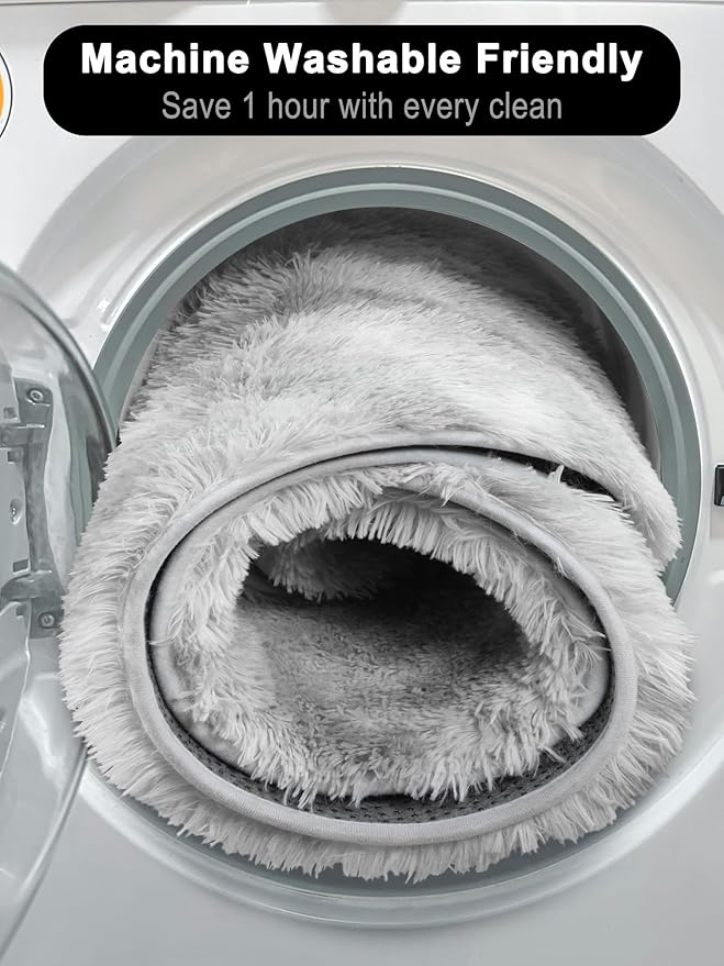 ONASAR Tie-Dyed Light Grey Round Area Rugs 6ft, Ultra Soft Bedroom Circle Rug for Kids Girls Boys Teen Room, Fluffy Plush Shaggy Carpet Floor Mats for Dorm Nursery Living Room Playroom Home Decor