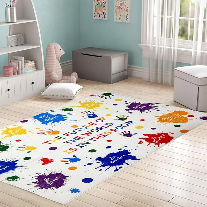Colorful Positive Affirmation Kids Rug, Inspirational Motivational Quotes Washable Area Rug for Kids Bedroom, Non-Slip Play Mat Ultra Soft Indoor Plush Rugs for Playroom Classroom Nursery Decor