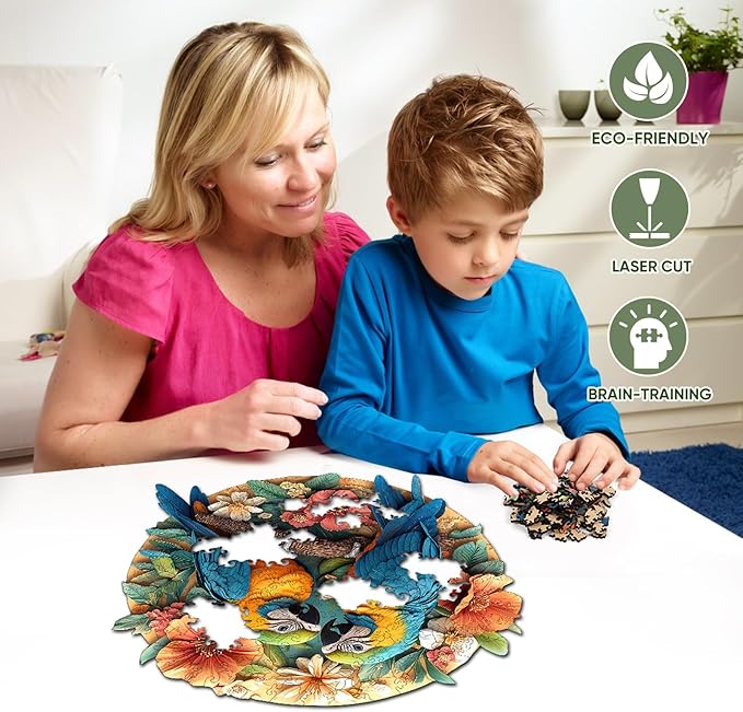 Colorful Parrots 500 Pieces Wooden Jigsaw Puzzles for Adults Unique Irregular Shapes Fun Challenging Bird Puzzles for Kids and Couples on Birthday,Children's Day,Christmas,16.2"x16.5"