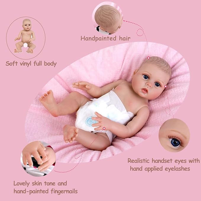 Aori Lifelike Reborn Baby Doll - 18 inch Full Body Soft Vinyl Real Life Baby Girl,Poseable Anatomically Correct Realistic Toddler Dolls with Feeding Kit Gift for Kids Age 3+