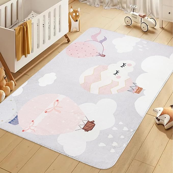 ABREEZE Kids Rug Play Mat Ultra Soft Rugs for Kids Room, 4'x5.3' Non Slip Cartoon Children Nursery Rug Baby Rug Area Rug Kids Carpet for Bedroom Decor Playroom Living Room