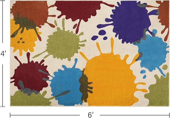 STARUIA Art Bedroom Rug, 4'x6' Machine Washable Kids Rug for Playroom, Paint Splash Rainbow Area Rug for Classroom, Soft Colorful Living Room Rug Throw Play Mat for Nursery Office Preschool