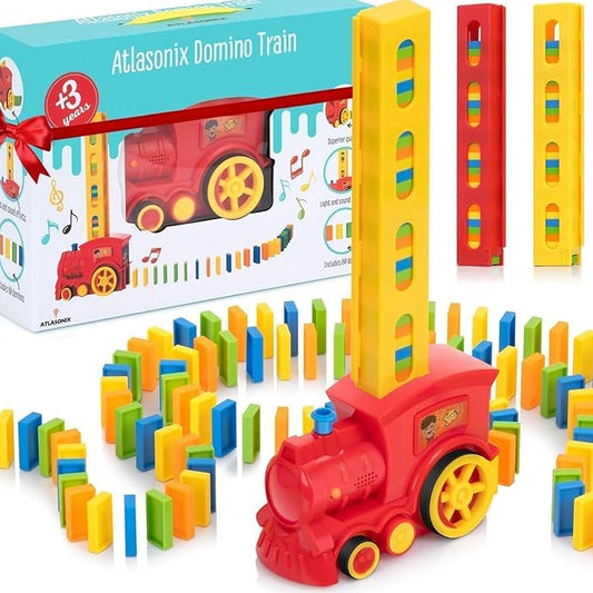 Domino Train Set for Kids – Automatic Domino Laying Toy, Montessori STEM Learning Gift for Boys & Girls Ages 3-8, Fun Educational Toddler Toy, Birthday Present for 3-5 Year Olds