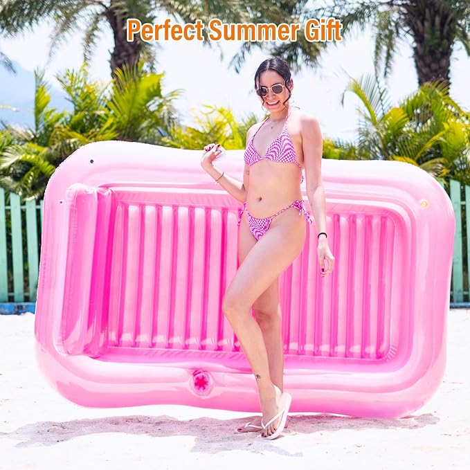 Inflatable Tanning Pool Lounger Float with Sprinkler, 78" x 48" Pool Floats Adult with Pillow, 3 in 1 Blow Up Tanning Bed, Suntan Tub Raft Floatie for Pools, Beach, Backyard Summer Water Party