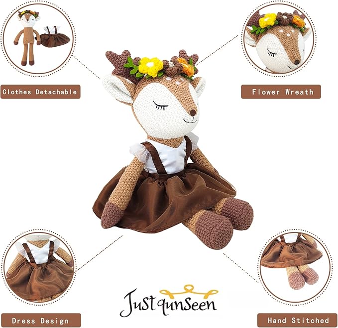 Deer Stuffed Animal, 17" Reindeer Plush Toys, Cute Stuffed Animals Deer Ballerina Doll, Stuffed Animals for Girls, Soft Plush Doll Animal Toy, Christmas Birthday Gifts for Baby Kids Girls