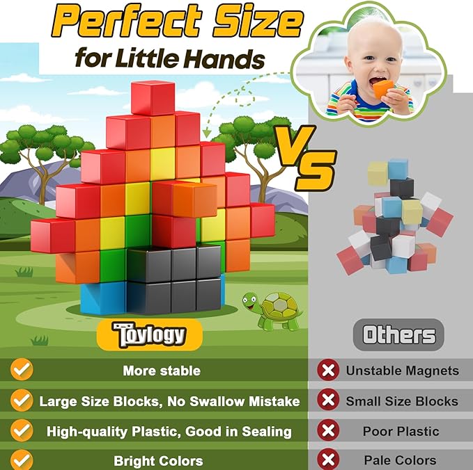 48PCS Magnetic Blocks for Toddlers Toys, Large Magnetic Cube Toy for Sensory STEM Education Preschool Magnet Toys for 3 4 5 6 Year Old Boys and Girls, Compatile with Mine Magnet World