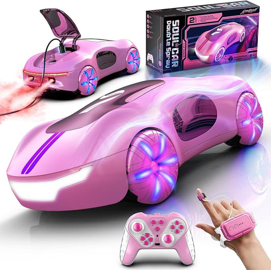 Gesture Sensing Remote Control Car, Drift RC Stunt Car with Light Spray & Sound, 2.4GHz Hobby RC Cars Toy for Kids, 360° Rotate, Birthday Gifts for Boys Girls 6-12（Pink）