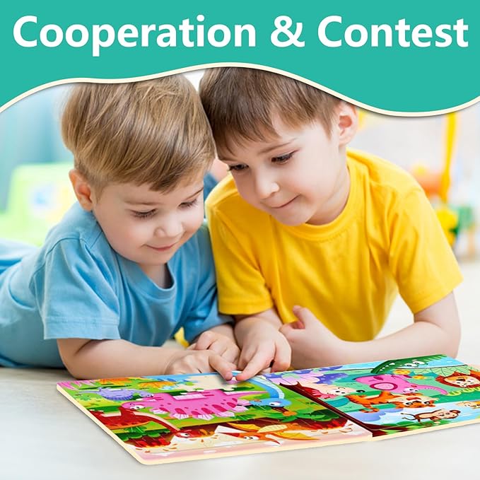 Wooden Puzzles for Kids Ages 2-4 Jigsaw Puzzles for Toddlers 3-5 - Animals Dinosaurs Ocean Farm Learning Travel Games and Travel Toys for 4-8 Year olds Boys and Girls