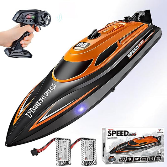 RC Boat with 2 Rechargeable Battery, 20+ MPH Fast Remote Control Boat for Pools and Lakes, 2.4G RC Boats Pool Toys for Adults and Kid (812-Orange)