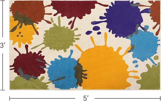 STARUIA Colorful Kids Room Rug, 3'x5' Machine Washable Rug for Playroom, Paint Splatter Rainbow Area Rugs for Classroom, Soft Aesthetic Nursery Rug Throw Kids Play Mat for Bedroom Office Preschool