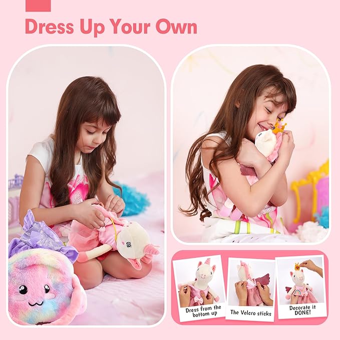 Unicorns Toys for Girls Age 4-6 - Ballerina Doll Stuffed Animal Toys for Girls 3-5, Ballet Dress up Doll, 3 Set Clothes with Plush Bag, Kids Toy 4 Year Old Girl Birthday Gift Dance Recital Gifts