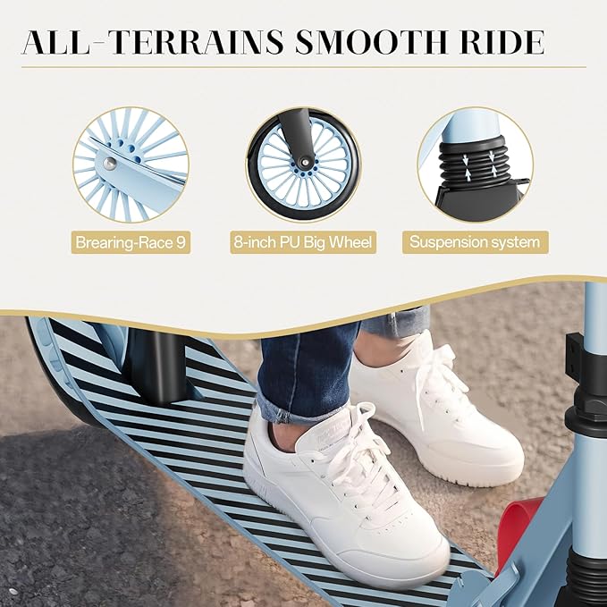 Scooter for Kids 8-12, Kick Scooter for Kids,Teen& Adults, Folding Scooters Holds Up to 220lbs | Adjustable Height | Lightweight |Rear Brake