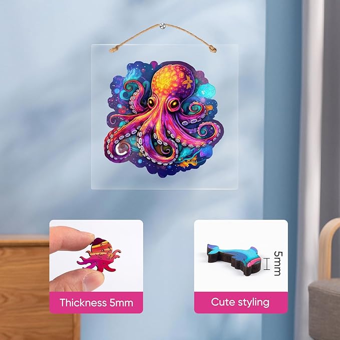 Wooden Puzzles for Adults, Octopus Jigsaw Puzzles 500 Piece, Unique Animal Shape Wood Puzzles for Adults and Kids, Fun Challenging Puzzles Family Game, 16.7 x 16.3 Inches, Royal Size