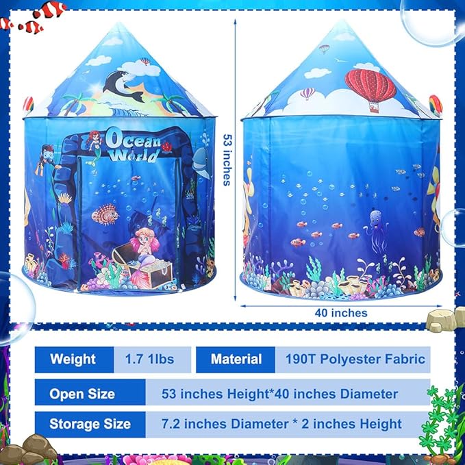 Premium Under The Sea Kids Tent, Ocean Mermaid Play Tent for Kids as Gifts, Pop Up Princess Castle for Boys & Girls as Chirldren Playhouse. Indoor Pretend Toys for Toddlers 3-5