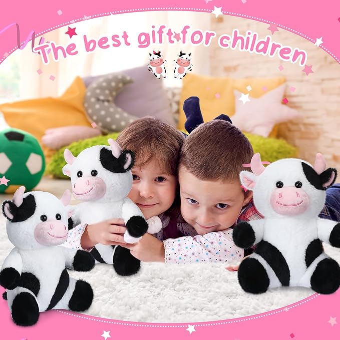 Syhood 6 Pcs Cute Cow Stuffed Animals 10 Inch Cow Plush Toys for Kids Soft Plushie Farm Animal Lover Party Supplies Birthday Soft Toy Gifts for Baby Boys Girls Adults