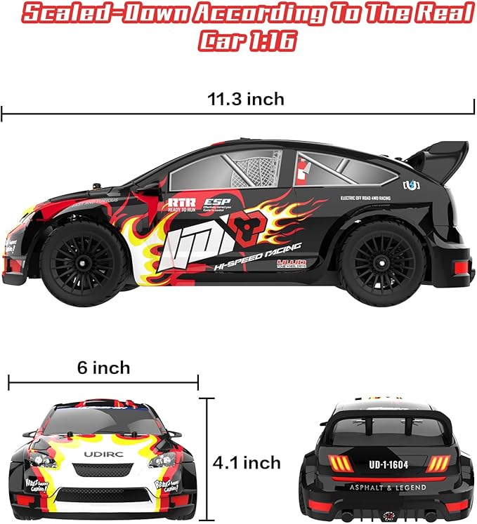 Remote Control Drifting Car 1/16 Scale, 30+MPH 4WD High Speed Drift RC Car, Speed & Steering Control Vehicle Toy with U2 Sets of Tires and Light for Kids 8-12 Years Old