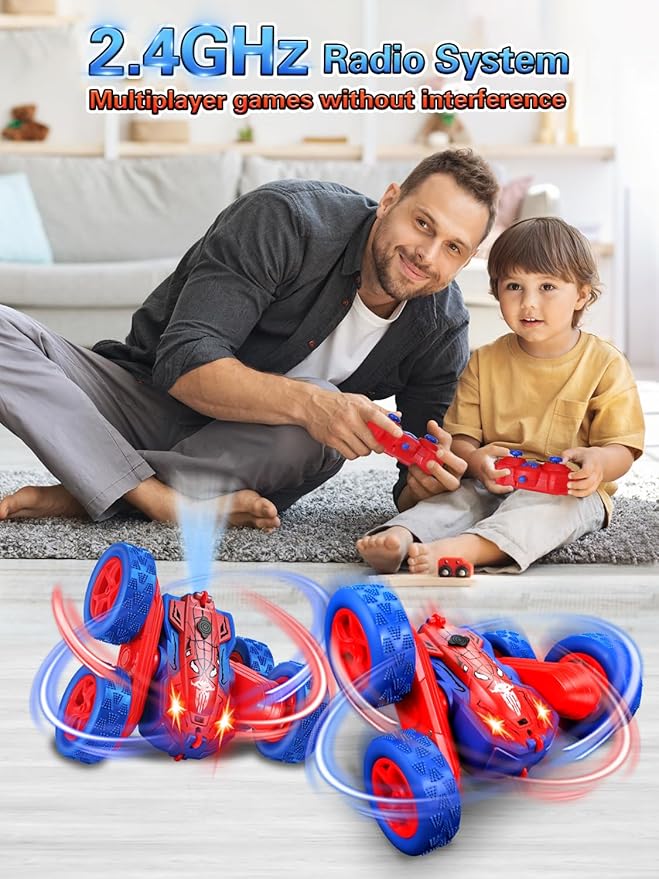 Spider Remote Control Car - 360° Flip RC Toys for 4 5 6 7 8 Year Old Boys, 2.4Ghz Double Sided RC Stunt Car with Light Spray, Birthday Xmas Gifts for Kids Age 4-6 5-7 8-12