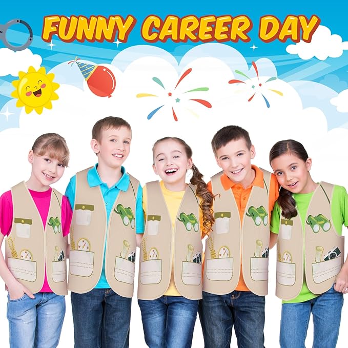 Panitay 12 Pcs Kids Community Helper Dress up Vest, Boy & Girl Career Cosplay Party Costume for Toddlers Occupation Role Play