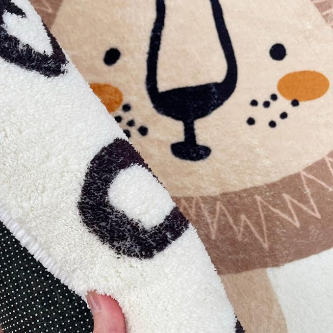 Poowe Cute Lion ABC Kids Play Mat Baby Nursery Rug Round Educational Alphabet Soft Area Rug Non Slip for Children Toddlers Bedroom (Round 47.2", ABC Lion)