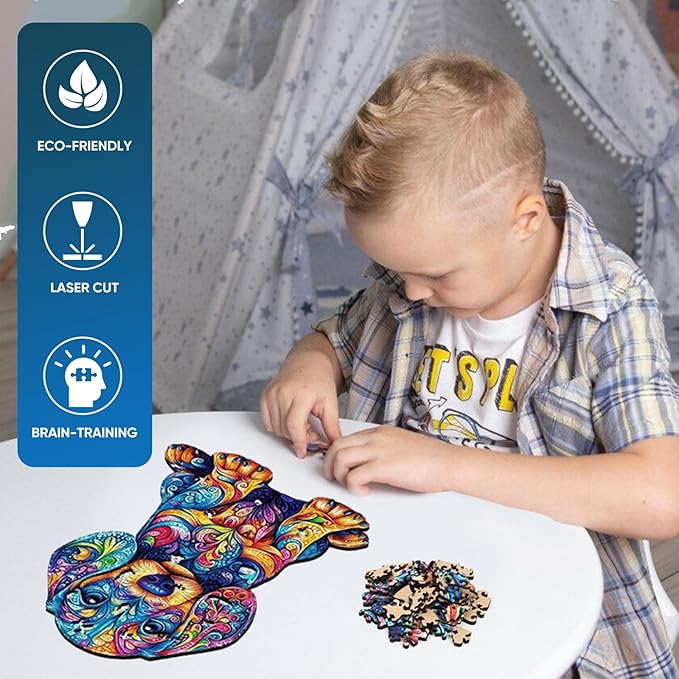 Golden Retriever Puppy Wooden Puzzles for Adults,500 Pieces Unique Shaped Liberty Wooden Jigsaw Puzzles,Best Gifts for Puzzle Lovers and Famliy Games,19.3x14.47Inches