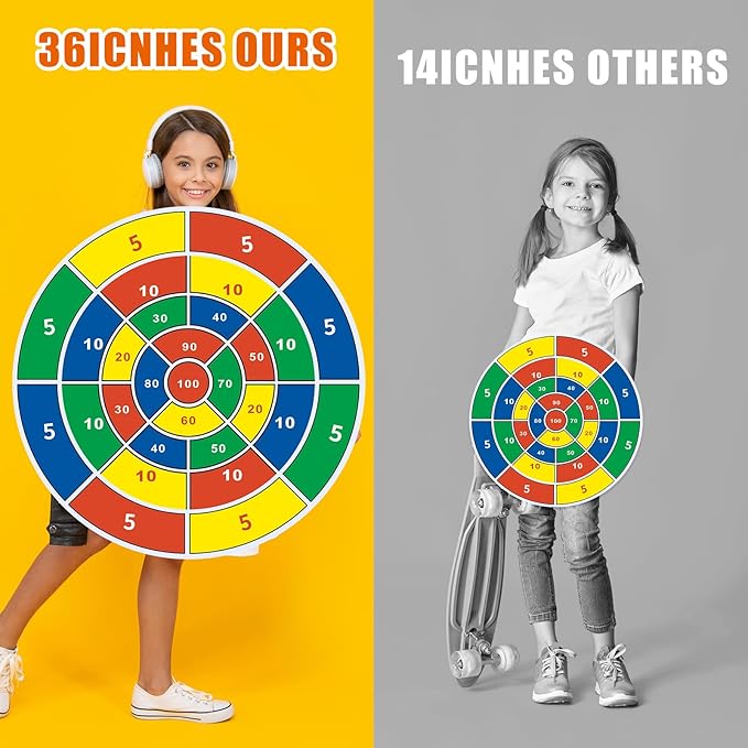 36" Large LED Dart Board, Double Sided Dartboard with 20 LED Sticky Balls Dinosaur Fun Giant Dartboard Shooting Toys Indoor Outdoor Sport Toys Dartboards Party Play Game Toys, Birthday Gifts