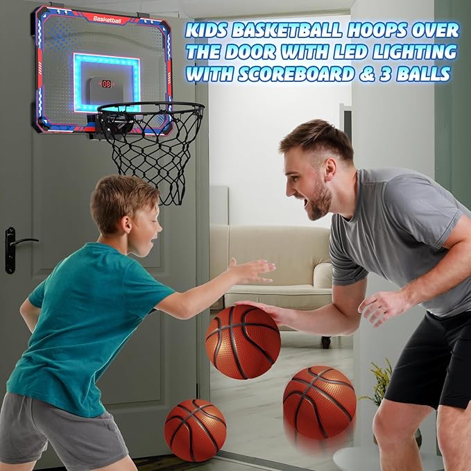 GMAOPHY Basketball Hoop Indoor for 5 6 7 8 9 10+ Year Old Boys Kids, Birthday Gift Sport Toys, Mini Basketball Hoop with Electronic Scoreboard Over The Door