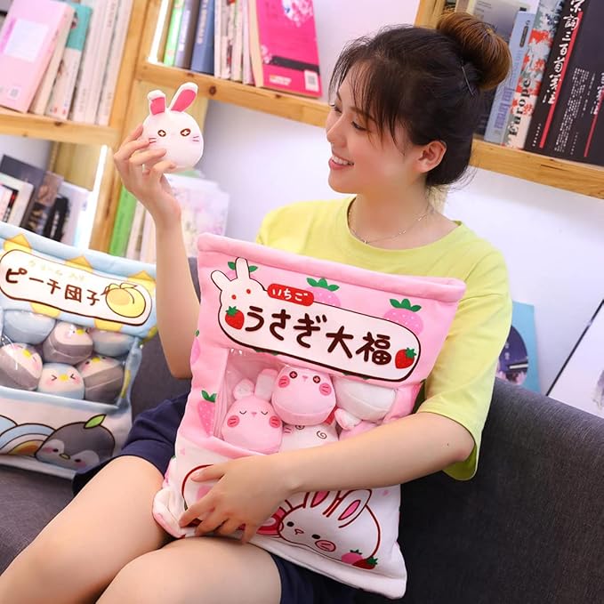 ARELUX Cute Bunny Plush Pudding Pillow:Snack Pillow Toys Bag Removable Stuffed Animal 8Pcs Sets Creative Plush,Soft Rabbit Bunny Plushie Animal Throw Pillow,Dolls Friends Family Member