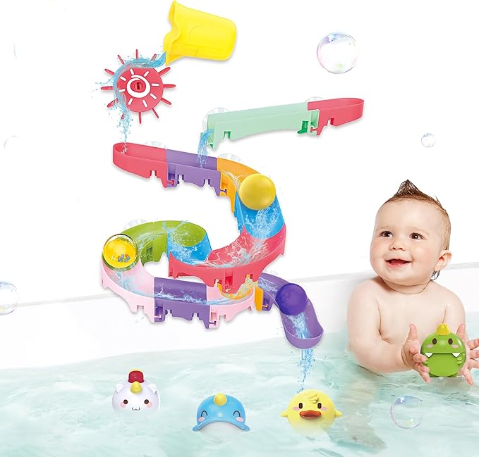 Bath Toys for Kids, Toddler Bathtub Toys with 3 Small Ball and Slide, with Suction Cups,Bath Time Fun Christmas Birthday Gift for Boys and Girls