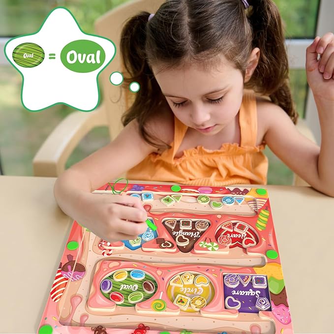 Magnetic Color & Shape Maze - Montessori Toys for 3 Years Old Girl Boy, Color and Shape Sorting Toy, Magnetic Activity Puzzle Board for Kids, Fine Motor Skill Game