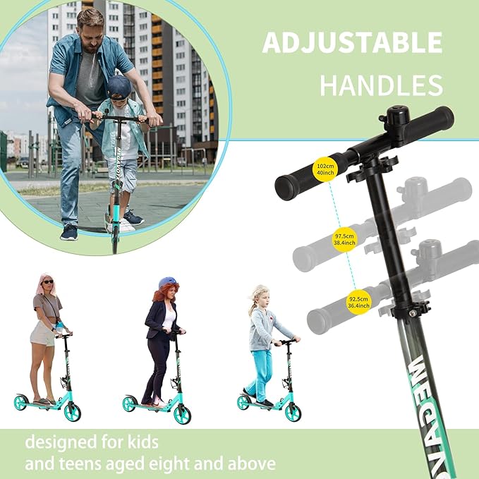 Kids & Adults Kick Scooter – 2 or 3 Wheel Options (LED on 3-Wheel) for Outdoor Fun & Commuting, Foldable and Portable, Adjustable Handle, Anti-Slip Deck (Ages 3 to Adult),Birthday Gift