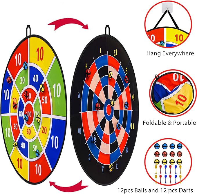 29" Kids Dart Board Game – Indoor & Outdoor Play, Party Carnival Game with 12 Sticky Balls & Darts, Easter Basket Stuffers, Fun Gift for Boys & Girls Ages 4-12