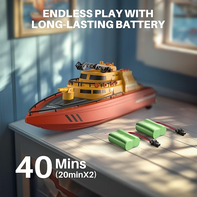 SYMA Remote Control Boat, Big RC Boat Firefighter for Kids 8-12 with 40 Mins Run Time (2 Batteries), One-Key Water Spary, 15 km/h High Speed and Low Battery Warning, Pool Toys for Boys Girls