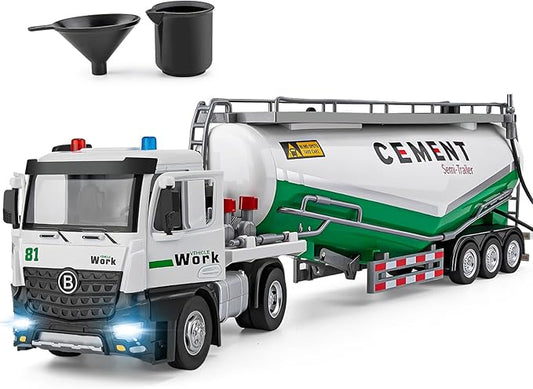 Semi Truck Toy for 3 4 5 6 7 Years Old Boys Toddlers, Large Tanker Truck with Metal Cab, Lights and Sounds, Working Water Pump, Friction Powered Tractor Trailer Car for Kids,18.2"