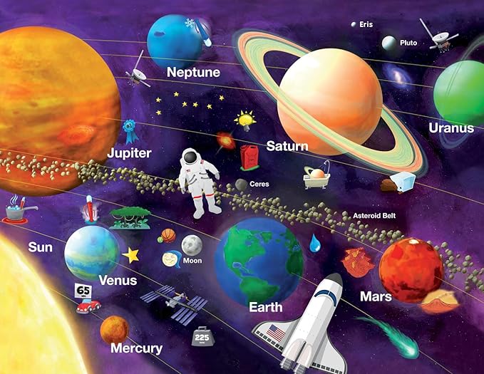 MasterPieces 60 Piece Glow in The Dark Jigsaw Puzzle for Kids - Solar System - 16.5"x12.75"
