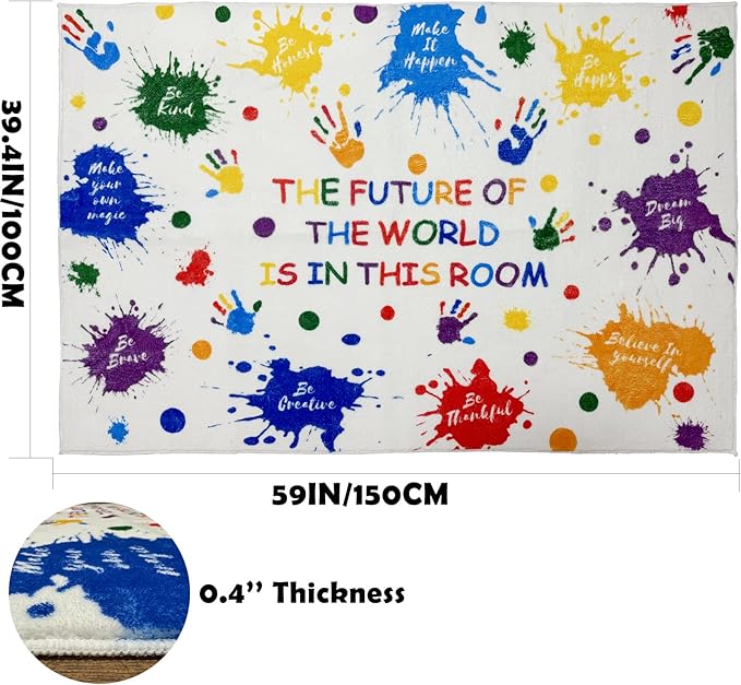 Colorful Positive Affirmation Kids Rug, Inspirational Motivational Quotes Washable Area Rug for Kids Bedroom, Non-Slip Play Mat Ultra Soft Indoor Plush Rugs for Playroom Classroom Nursery Decor