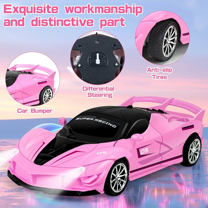 Remote Control Racing Car for Girls Boys 3 4-7 Christmas Birthday Gifts,Hobby RC Cars Toys for Age 3 4 5 6 7 8-12 Year Old Kids- 1:18 Scale Model Racing Car Pink 1 Pack