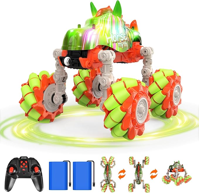 1:14 Rc Cars for Boys Age 8-12, 360° Rotating Crawler 4WD 2.4GHz Rc Stunt Drift Car DIY 100+ Poses with 4 Mecanum Wheel and LED Light Kids Toys Adults