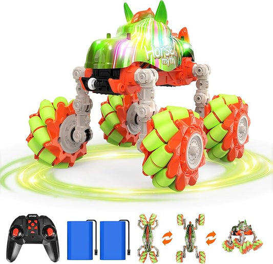 1:14 Rc Cars for Boys Age 8-12, 360° Rotating Crawler 4WD 2.4GHz Rc Stunt Drift Car DIY 100+ Poses with 4 Mecanum Wheel and LED Light Kids Toys Adults