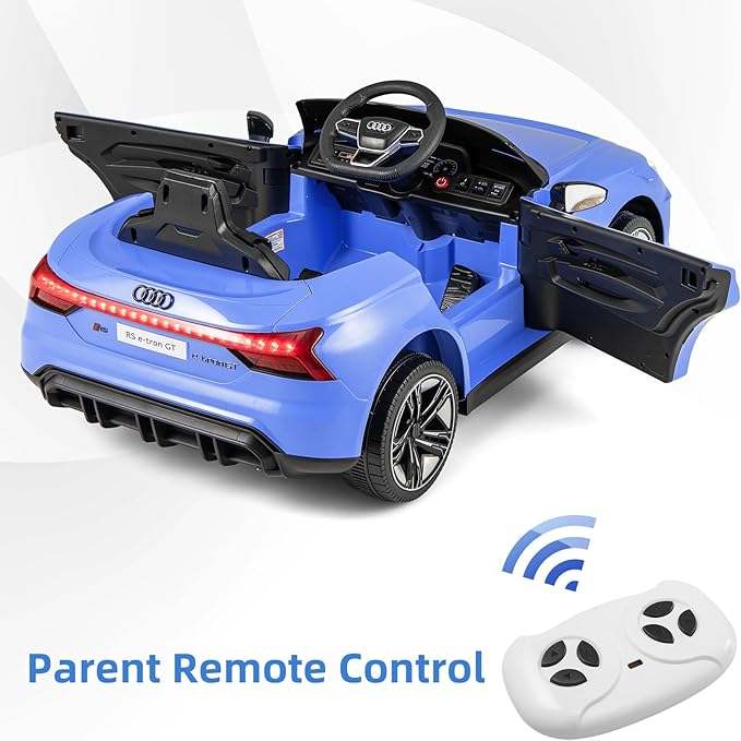 INFANS 12V Kids Ride On Car, Licensed Audi RS e-tron GT Electric Vehicle with Remote Control, Toddlers Battery Powered Toy with 4 Wheels Suspension, LED Headlight, Music, MP3, USB, TF Port (Blue)
