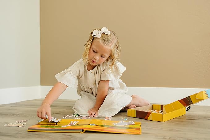 Motessory Preschool Busy Book – Safari Adventures Busy Book for Toddlers 3-5 Years Old with 8 Magnetic Pages and Figurines – Educational Toddler Montessori Toys for Home, Kindergarten, Travel